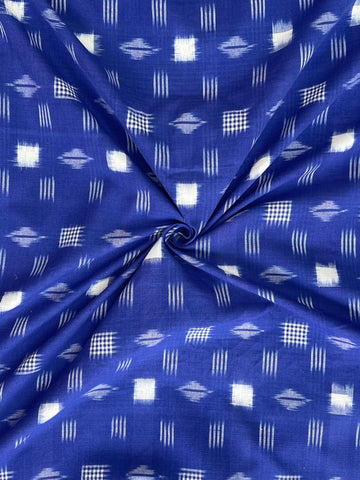 Bright Blue Double Ikkat Handloom Cotton Fabric