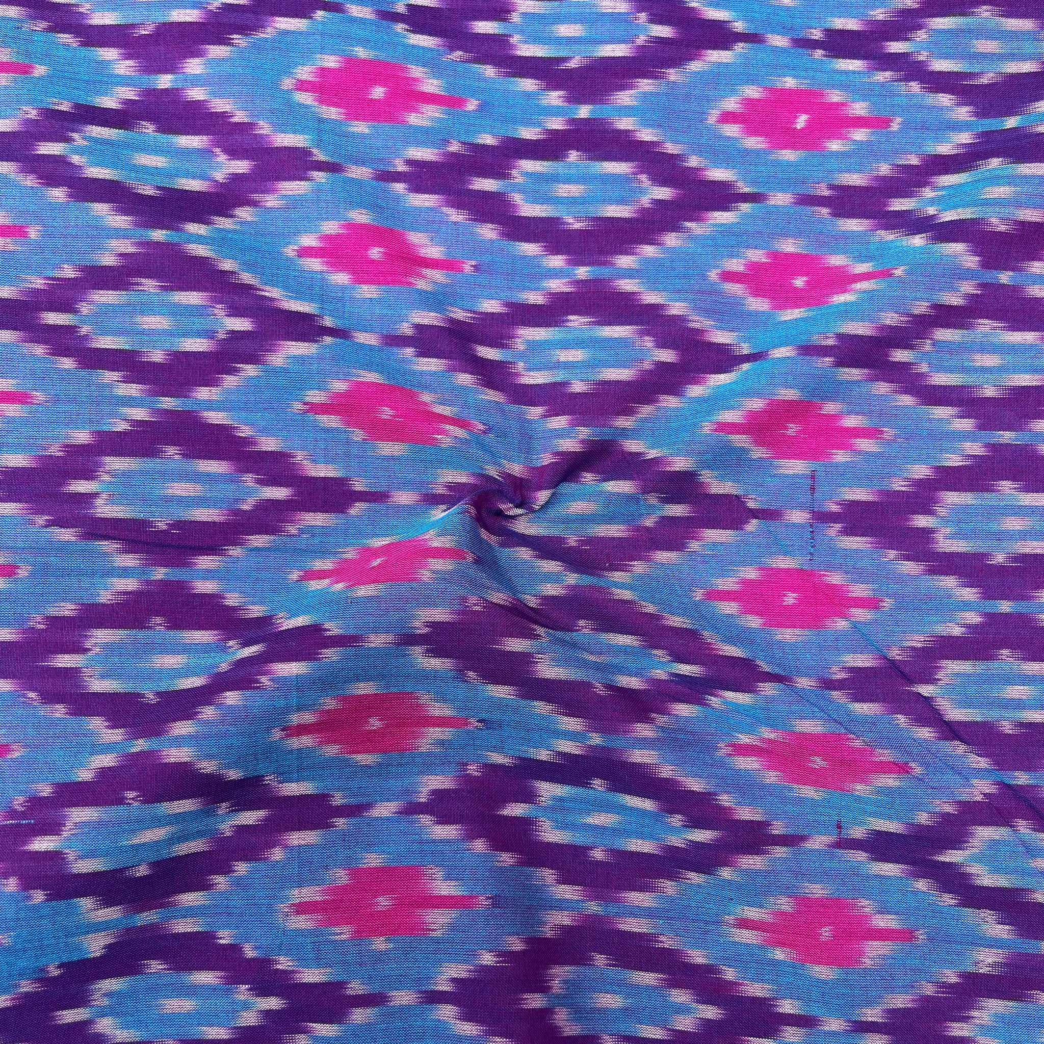 Mersiced Blue Colour Ikkat Cotton Fabric