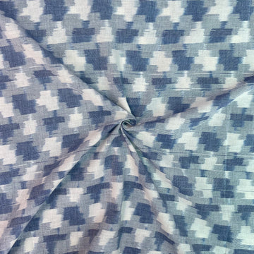 White & Blue checks  Ikkat Cotton Fabric