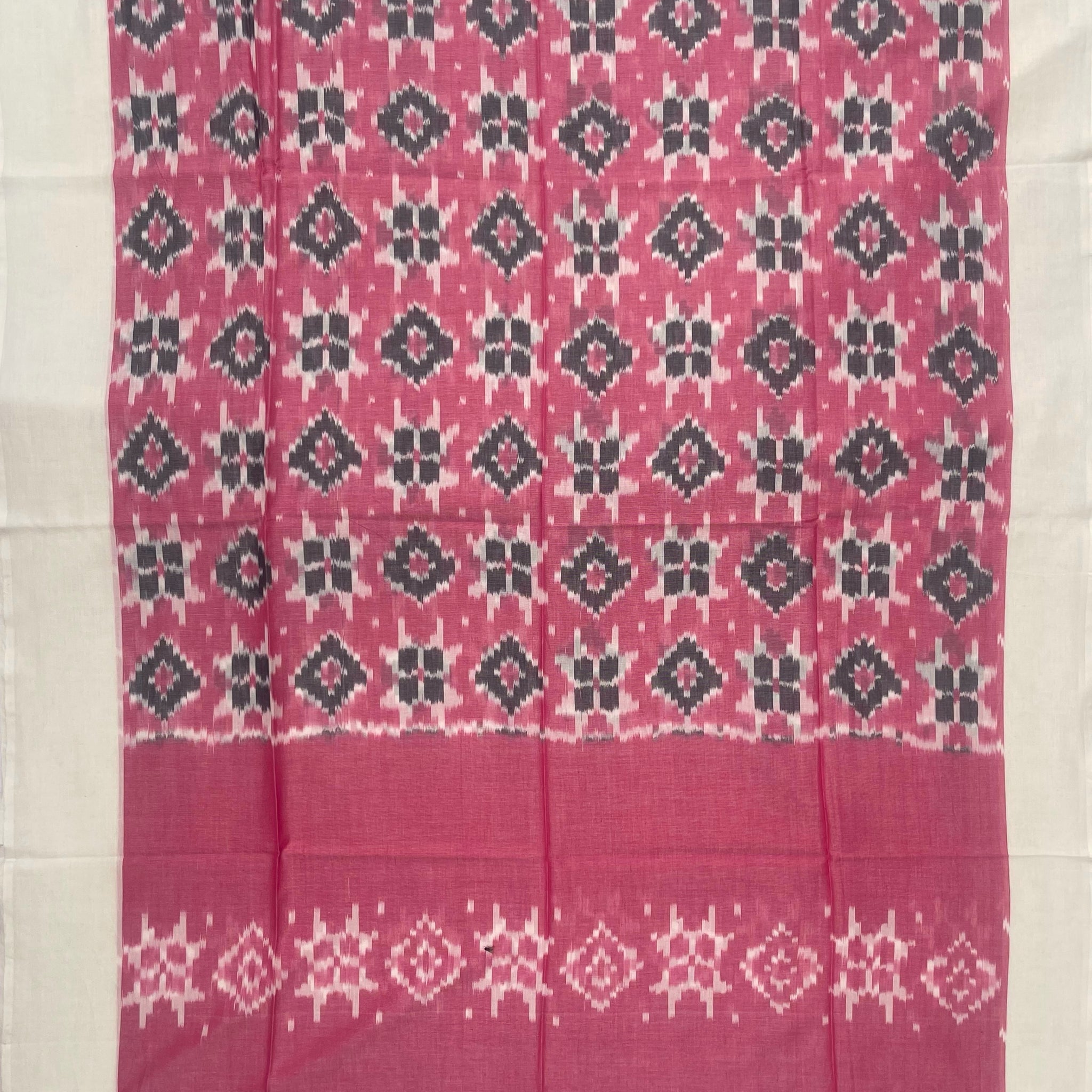 Pochampally Ikkat Cotton Duppata In Pestal Pink & Off White Colour