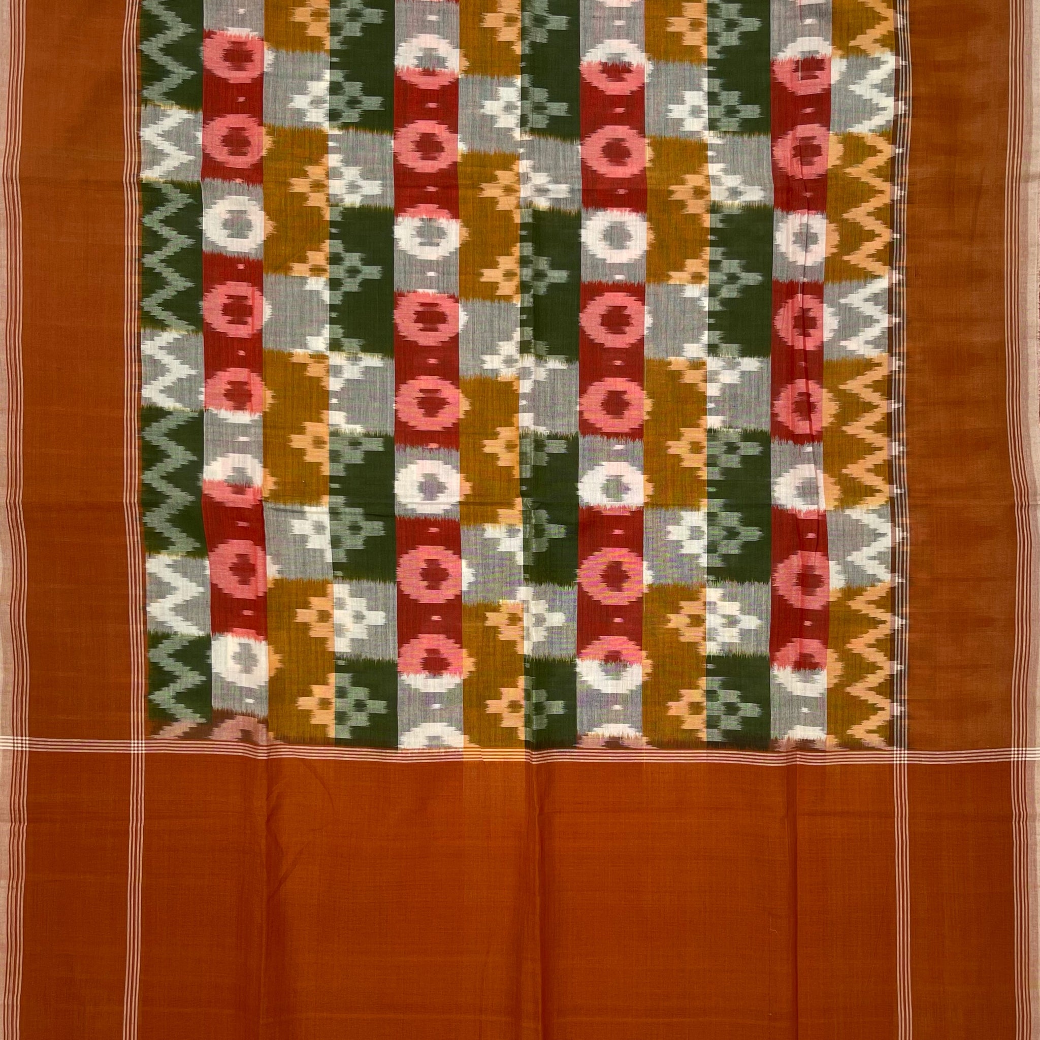 Pochampally Ikkat Cotton Duppata In Brown Colour