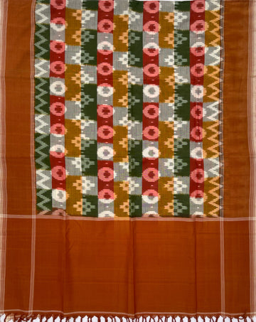 Pochampally Ikkat Cotton Duppata In Brown Colour