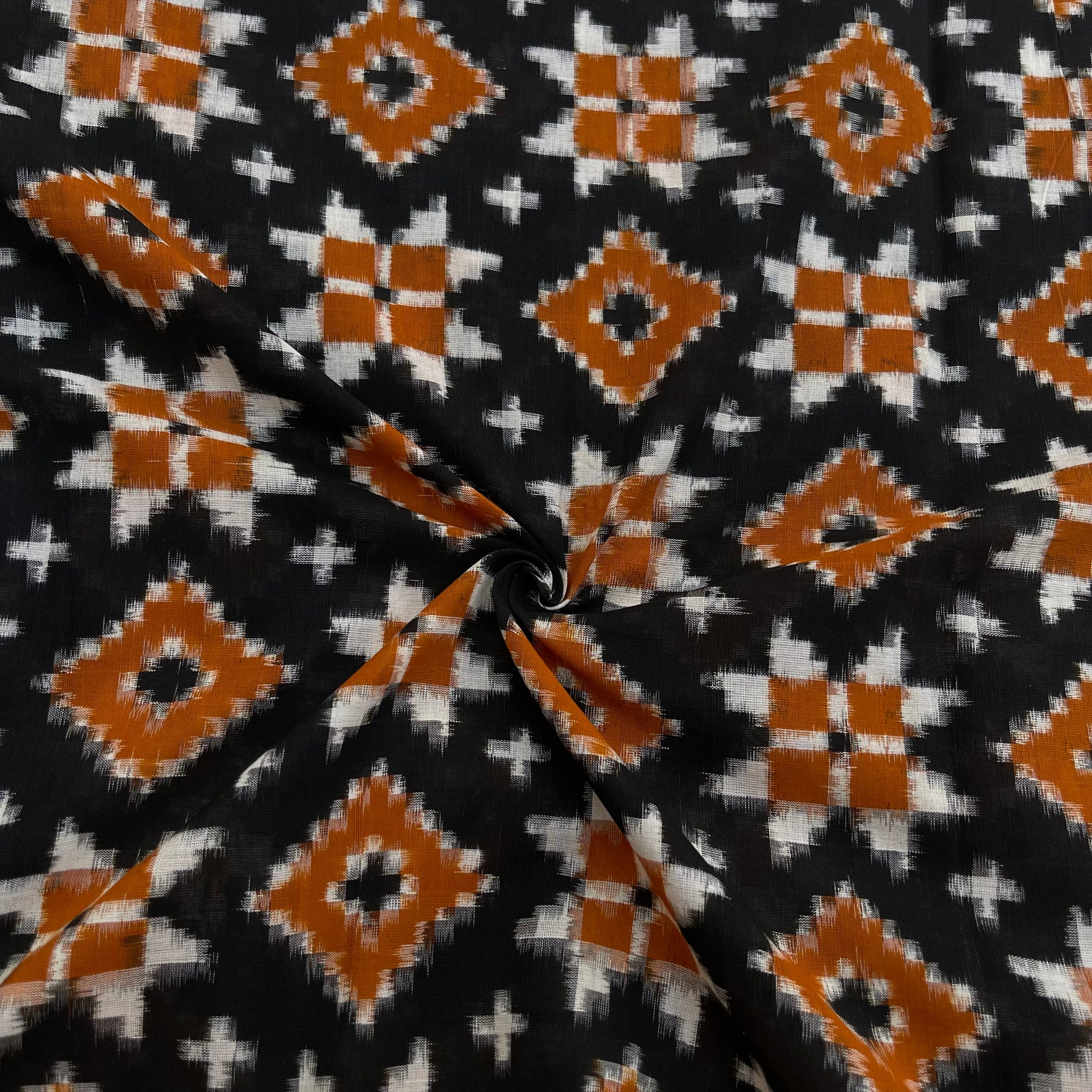 Black & Yellow Telia Rumal Ikkat Cotton Fabric