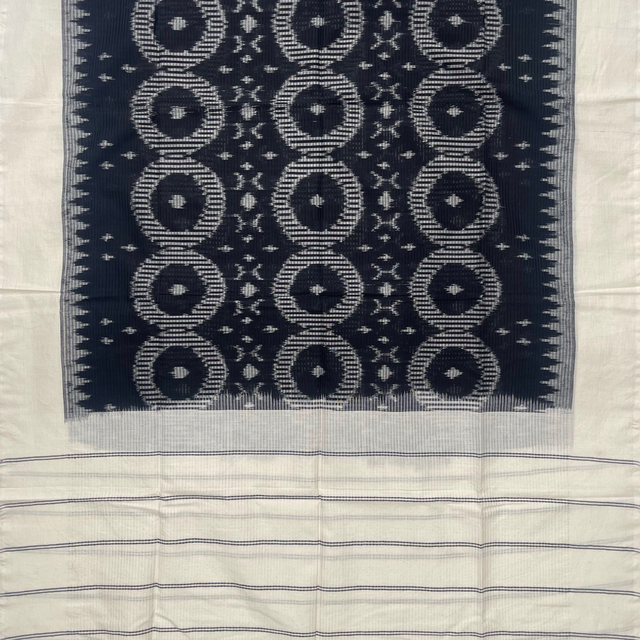 Pochampally Ikkat Cotton Duppata In Black & Off White Colour