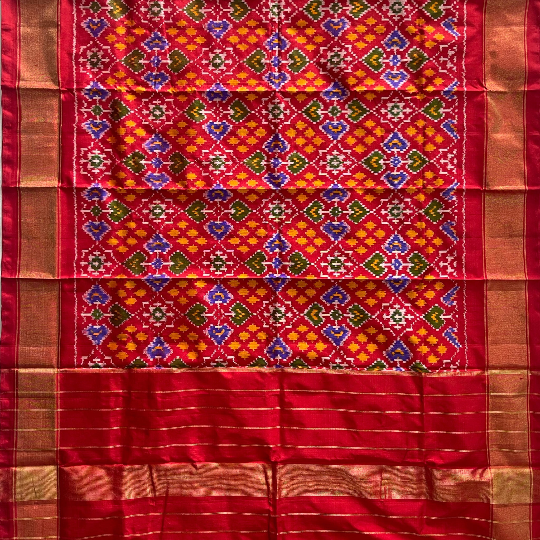 Red colour Pochampalli Ikkat Handloom silk duppata