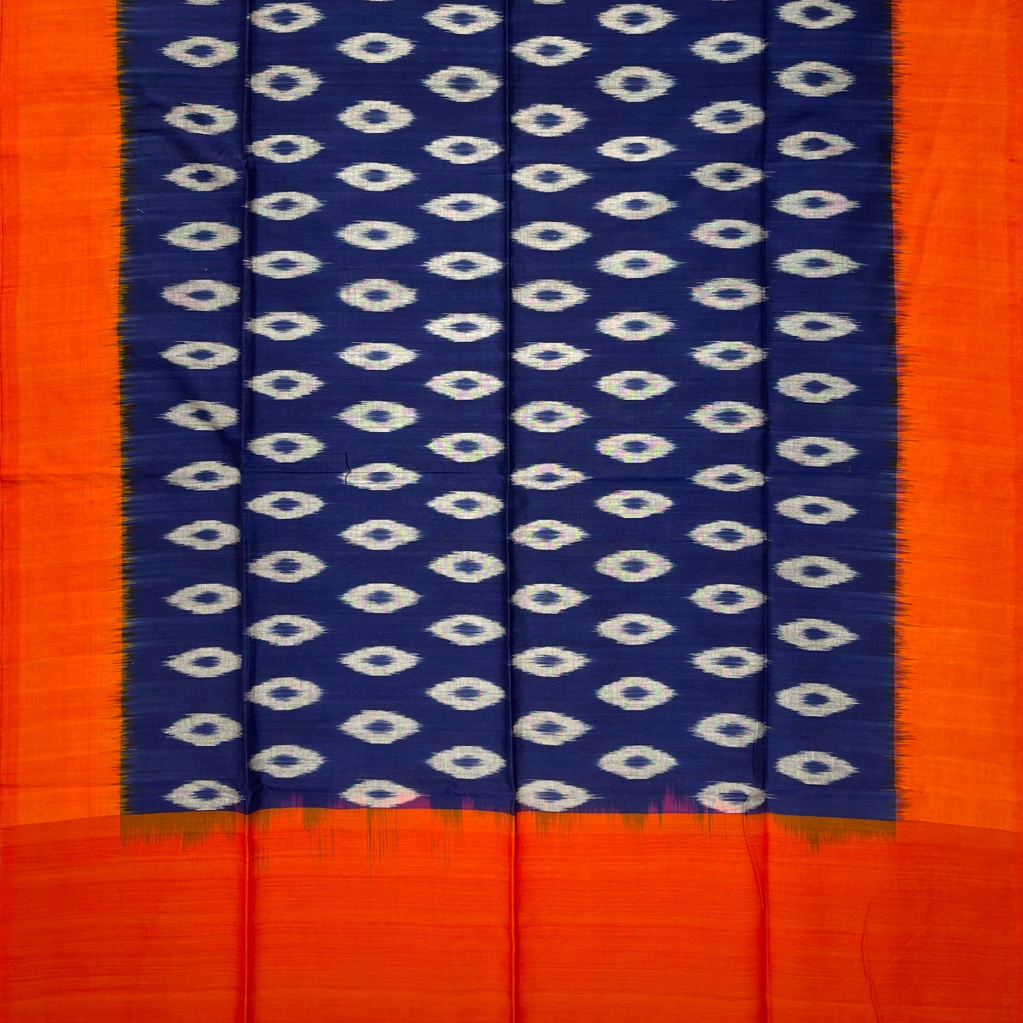Pochampally Ikkat Cotton Duppata In Blue & Orange Colour