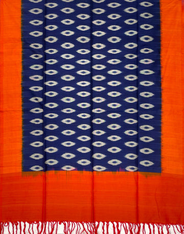 Pochampally Ikkat Cotton Duppata In Blue & Orange Colour