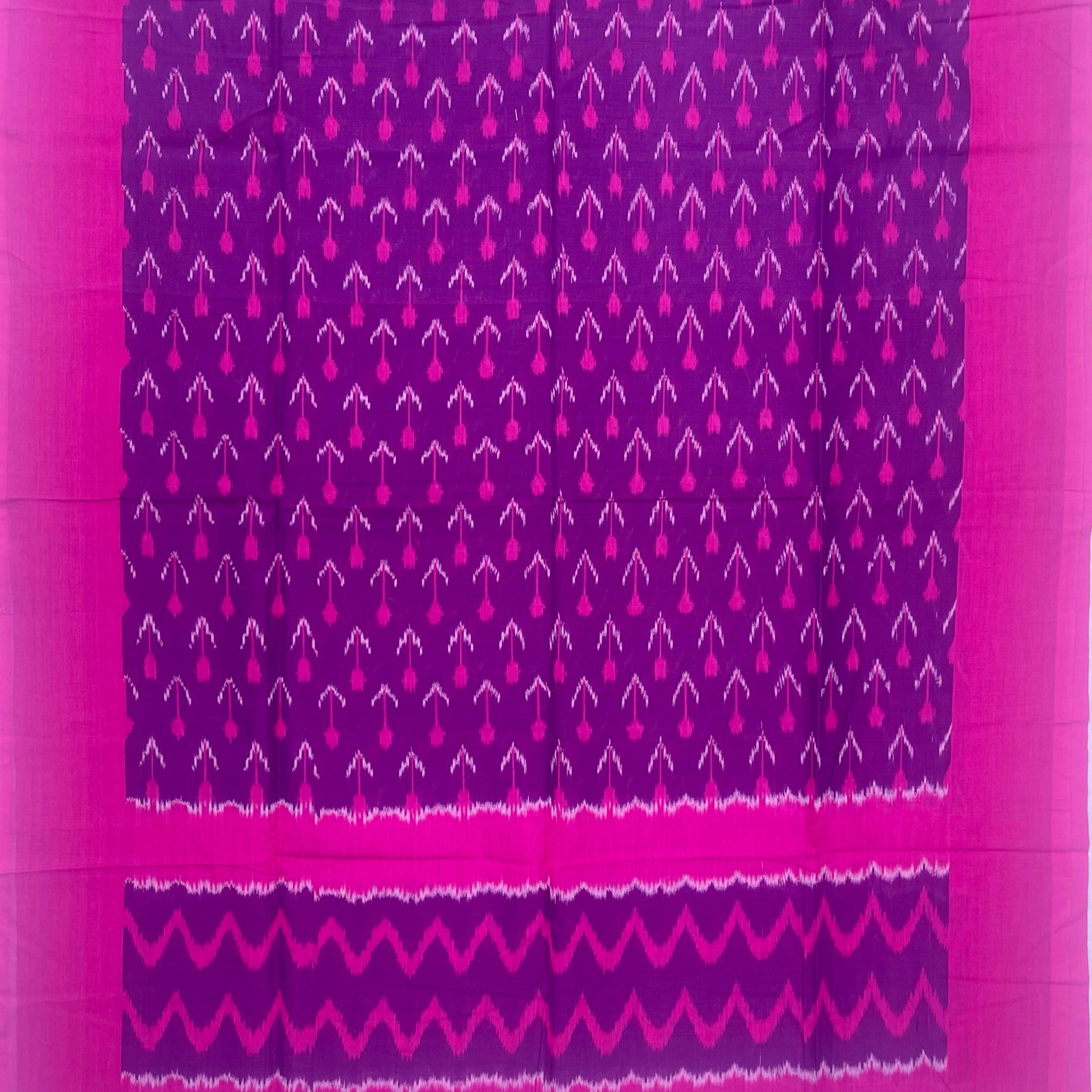 Pochampally Ikkat Cotton Duppata In Purple & Pink Colour