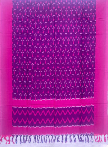 Pochampally Ikkat Cotton Duppata In Purple & Pink Colour
