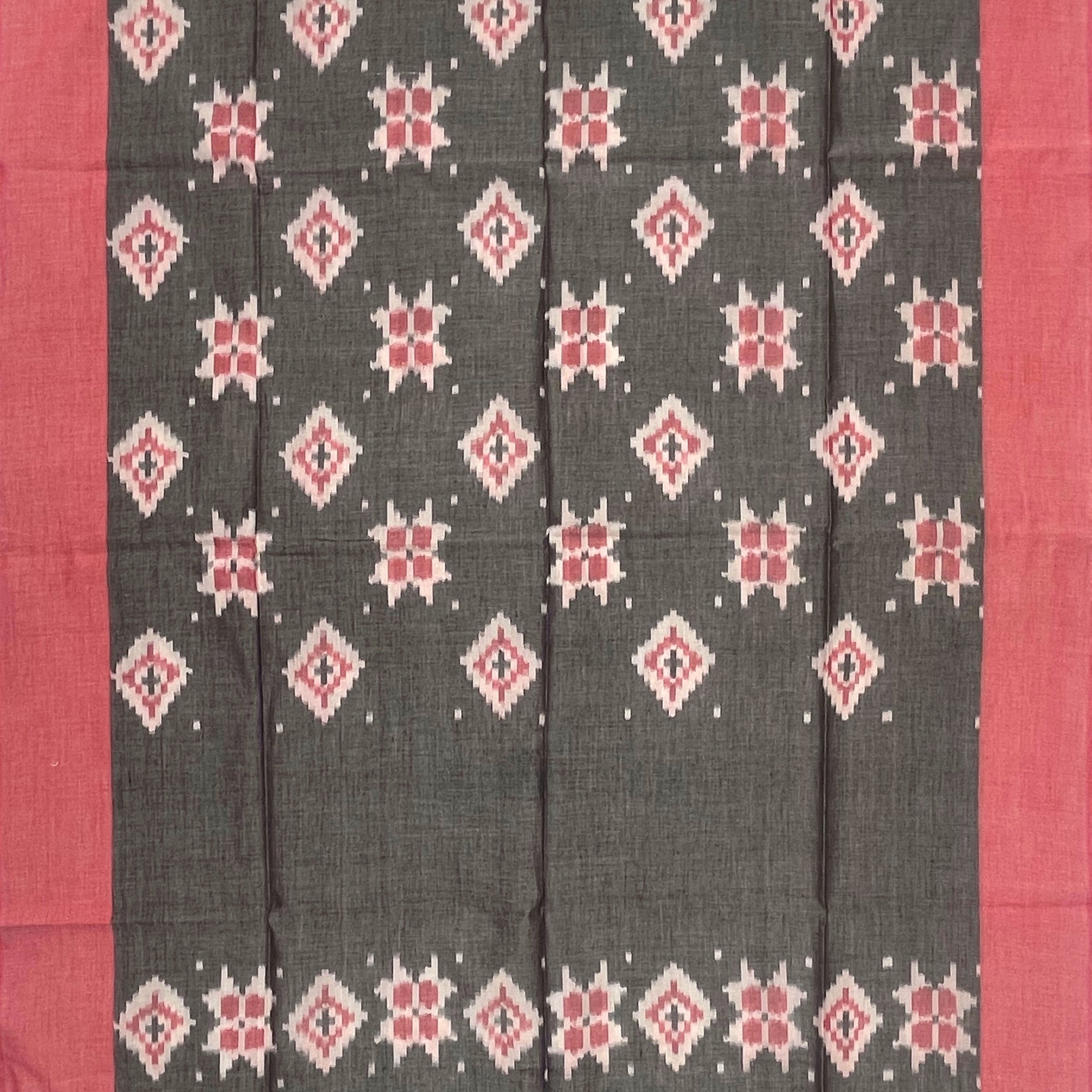 Pochampally Ikkat Cotton Duppata In Gray & Pestal Pink Colour