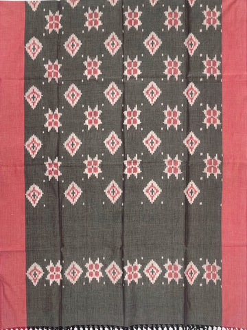 Pochampally Ikkat Cotton Duppata In Gray & Pestal Pink Colour