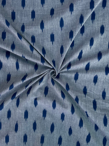 Pure Cottons Blue Grey with Blue small mofits Ikkat Handloom Cotton Fabric