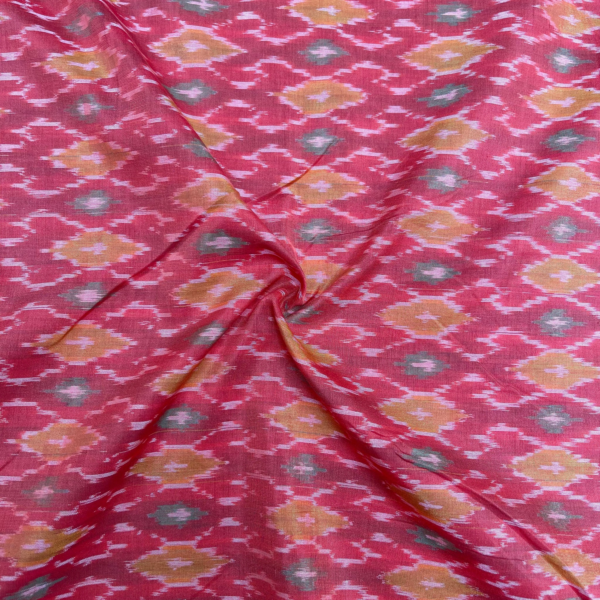 Red Color Raw Silk Ikkat cotton Fabric