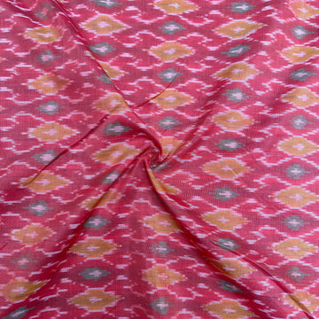 Red Color Raw Silk Ikkat cotton Fabric