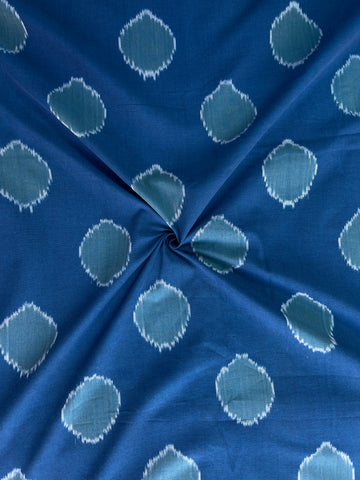 ROYAL BLUE WITH LAGOON GREEN IKKAT POLKA DOTS FABRIC IN HANDLOOM