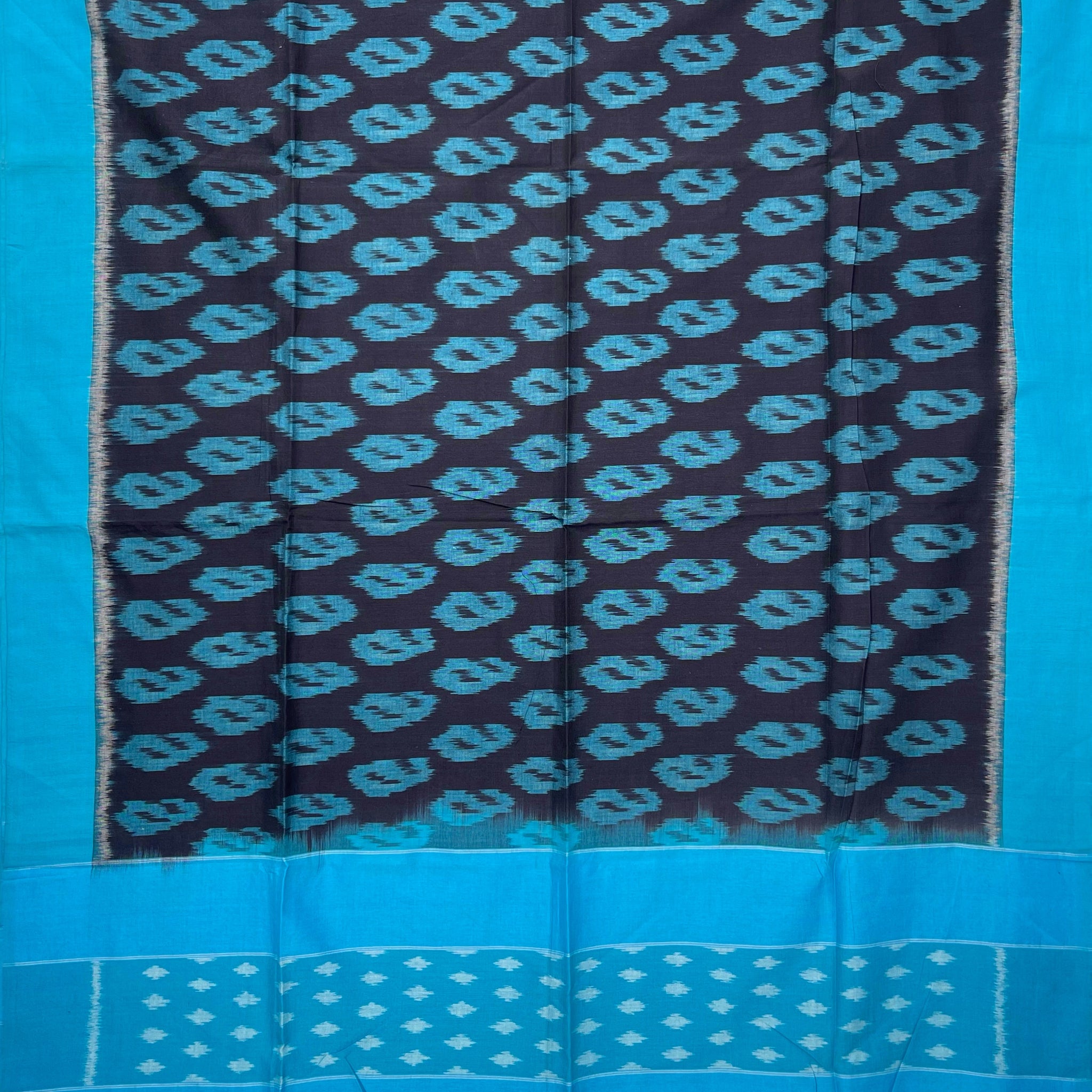 Pochampally Ikkat Cotton Duppata In Sky Blue & Black Colour
