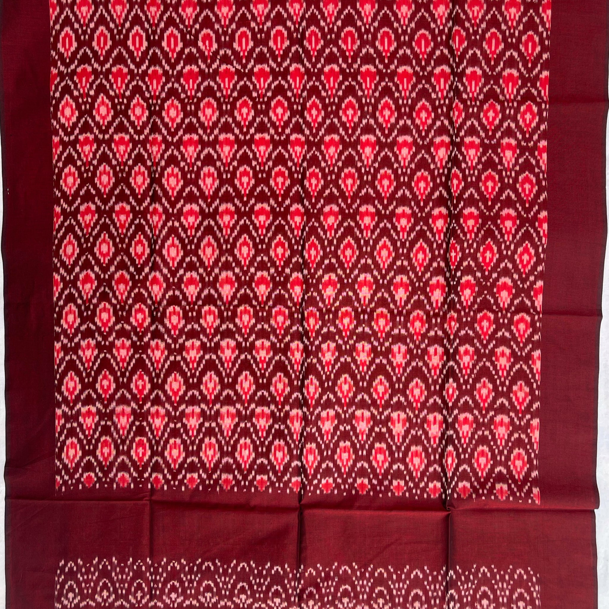 Pochampally Ikkat Cotton Duppata  Maroon Colour