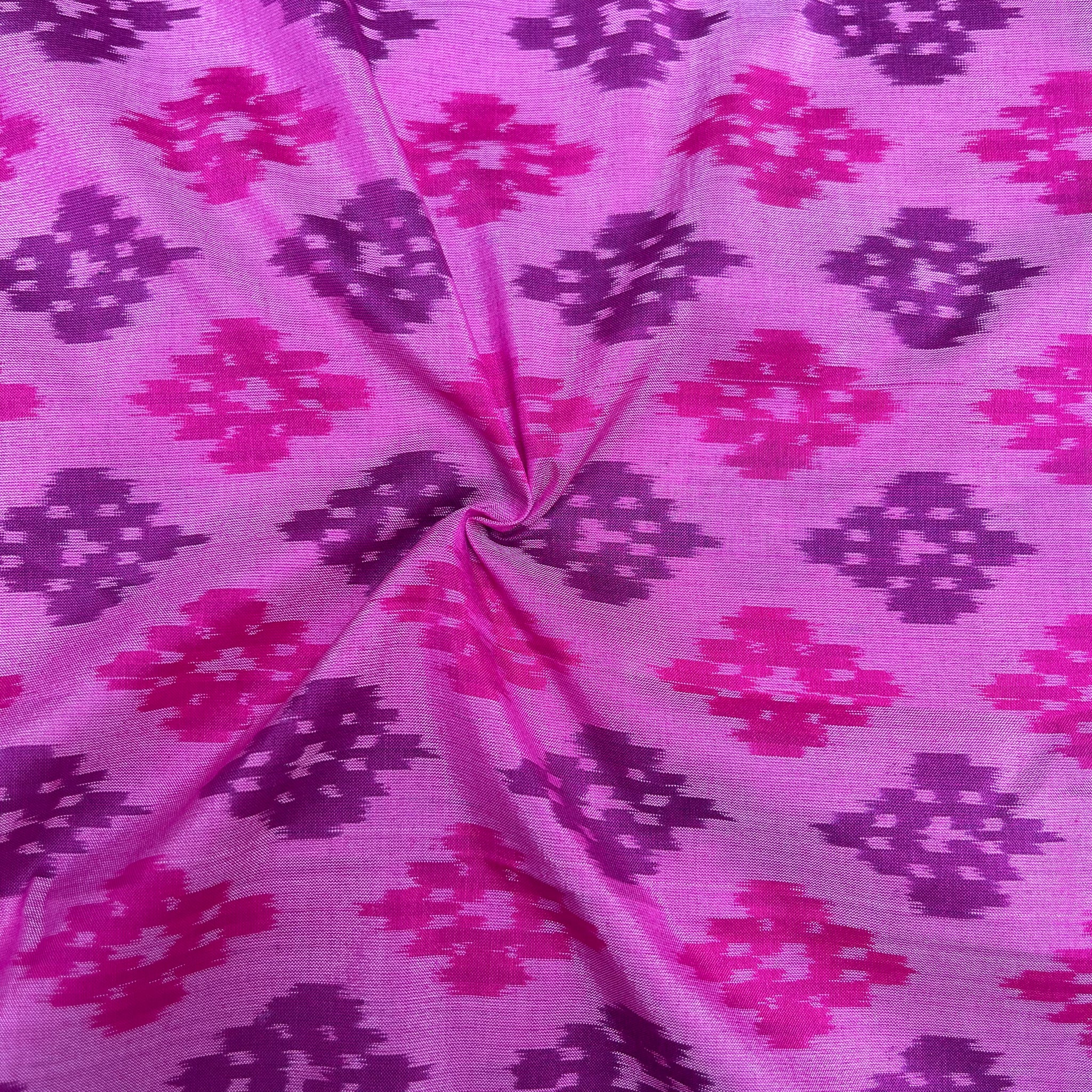 Pink Color Raw Silk Ikkat cotton Fabric