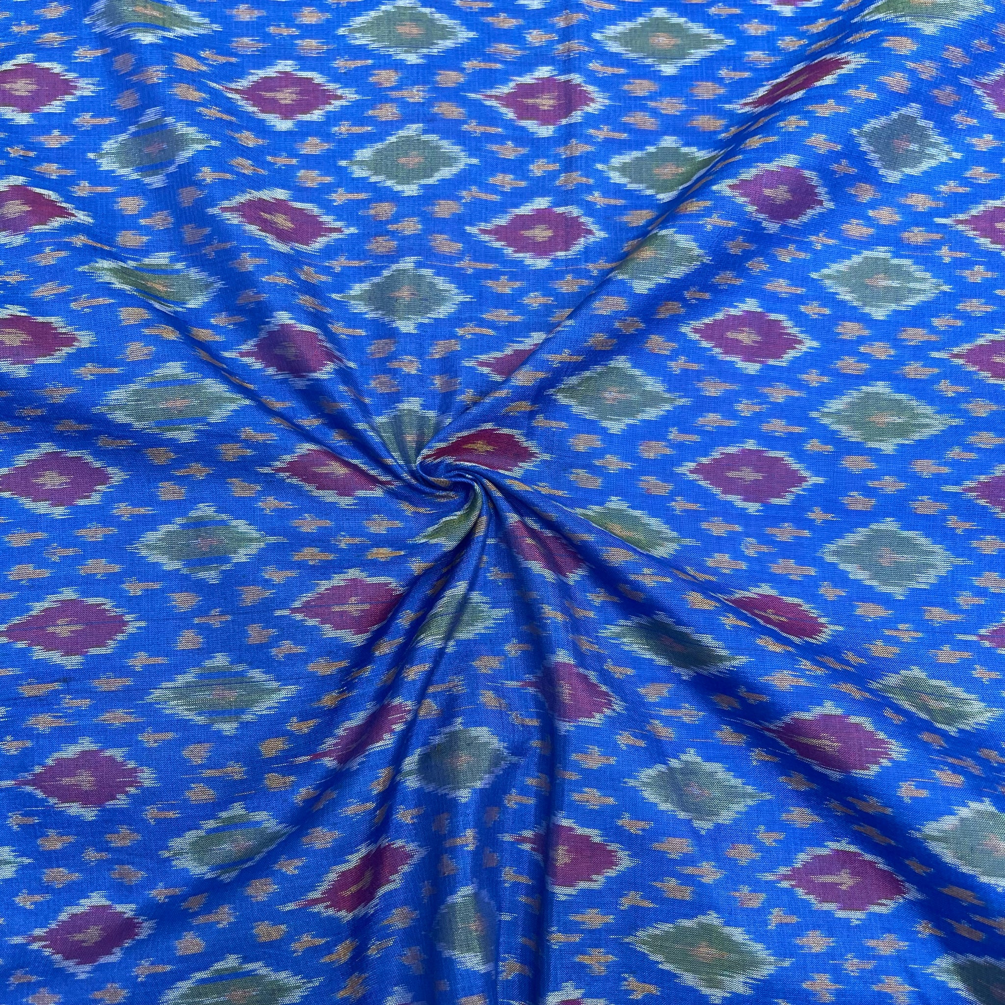 Blue Color Raw Silk Ikkat cotton Fabric