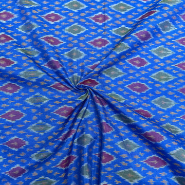 Blue Color Raw Silk Ikkat cotton Fabric