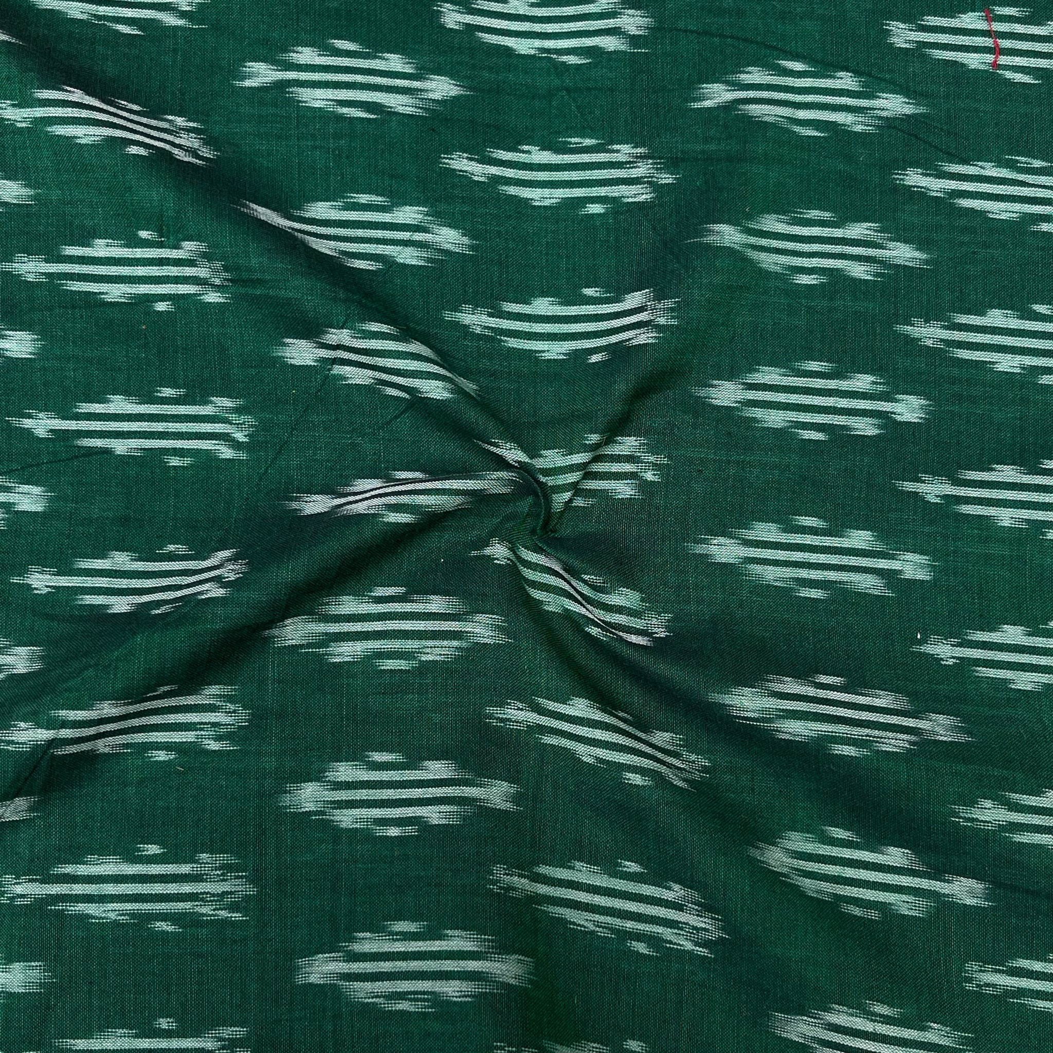 Mersiced Bottle Green Colour Ikkat Cotton Fabric