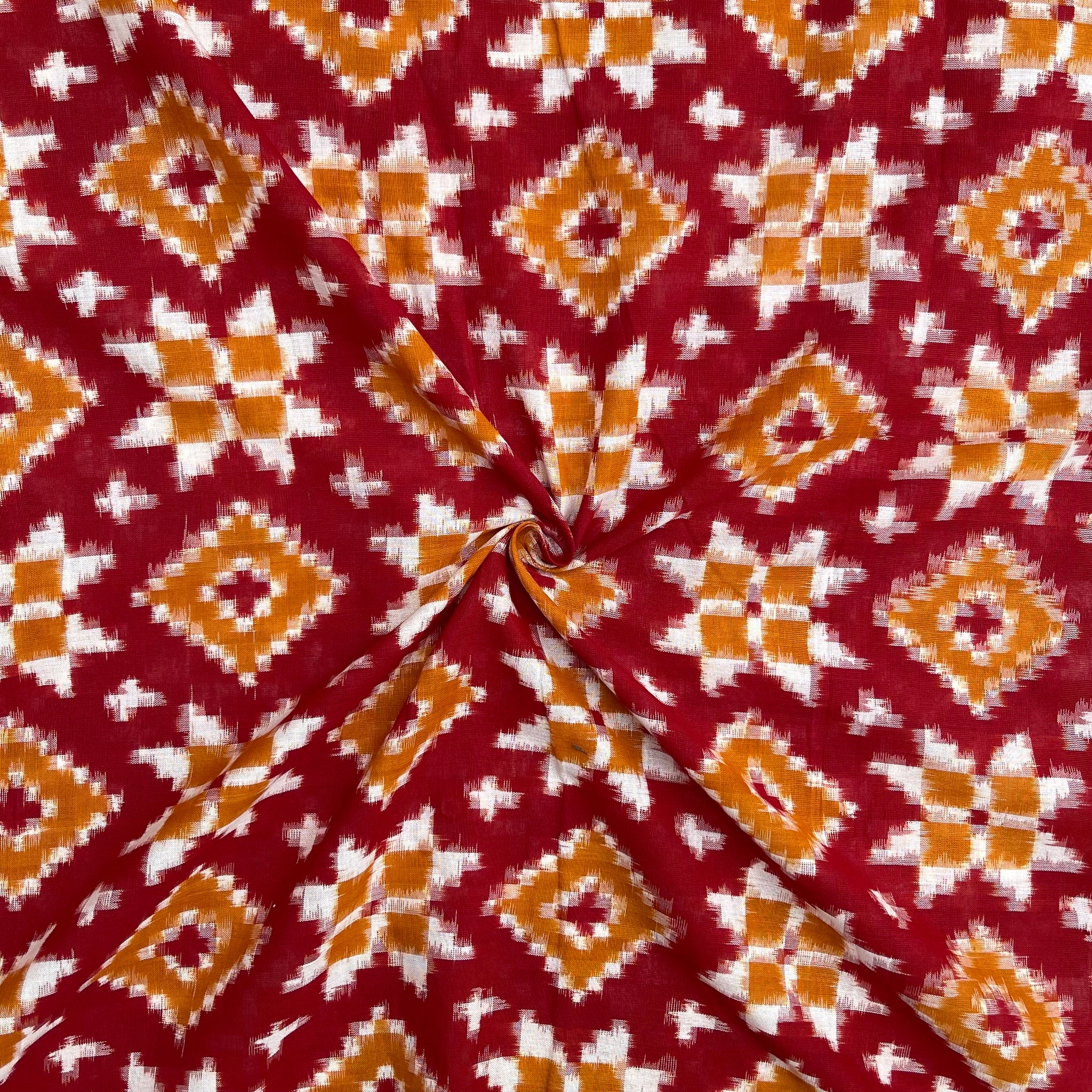 Red & Yellow Telia Rumal Ikkat Cotton Fabric