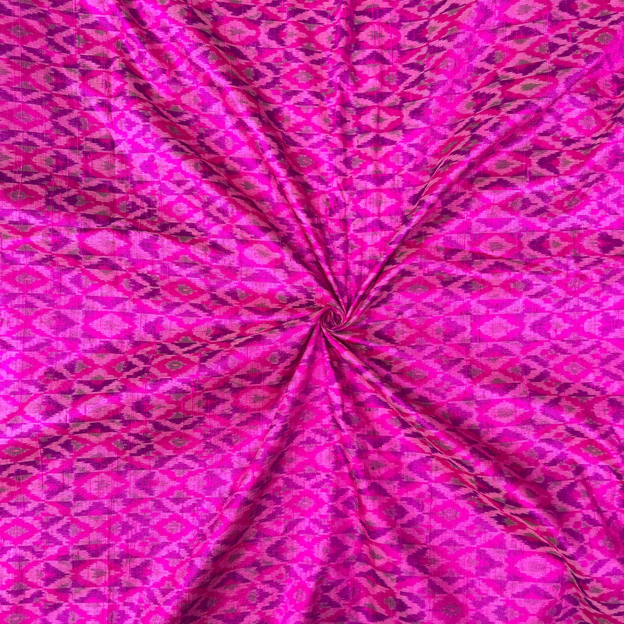 Pink Colour Ikkat Raw silk Fabric