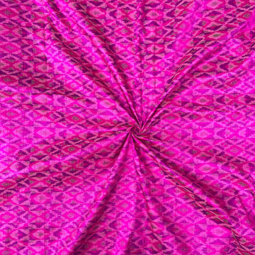 Pink Colour Ikkat Raw silk Fabric