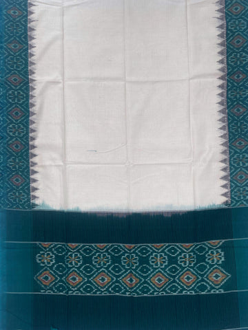 Pochampally Ikkat Cotton Duppata In Off White & Green Colour
