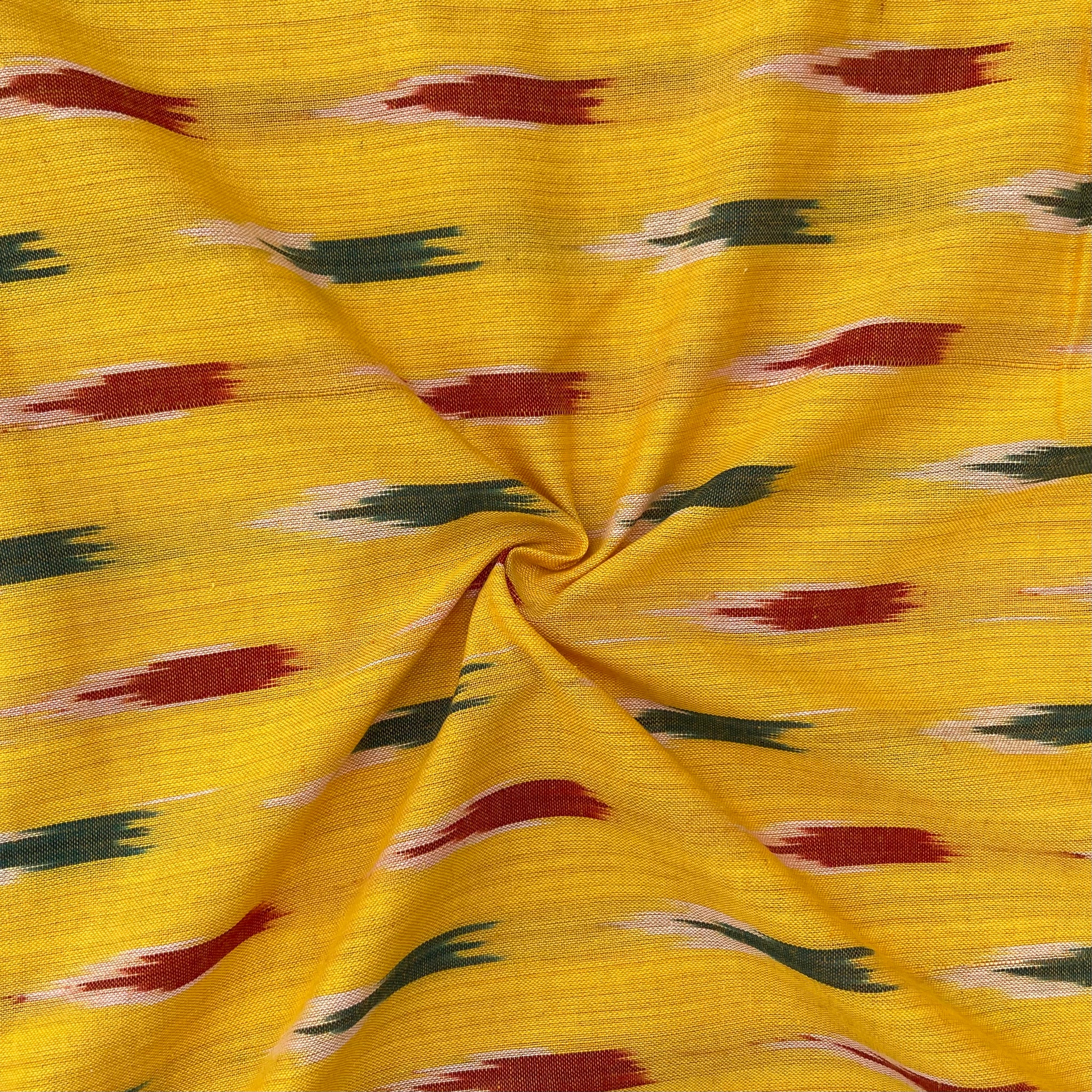 Lemon Yellow Colour Ikkat Cotton Fabric