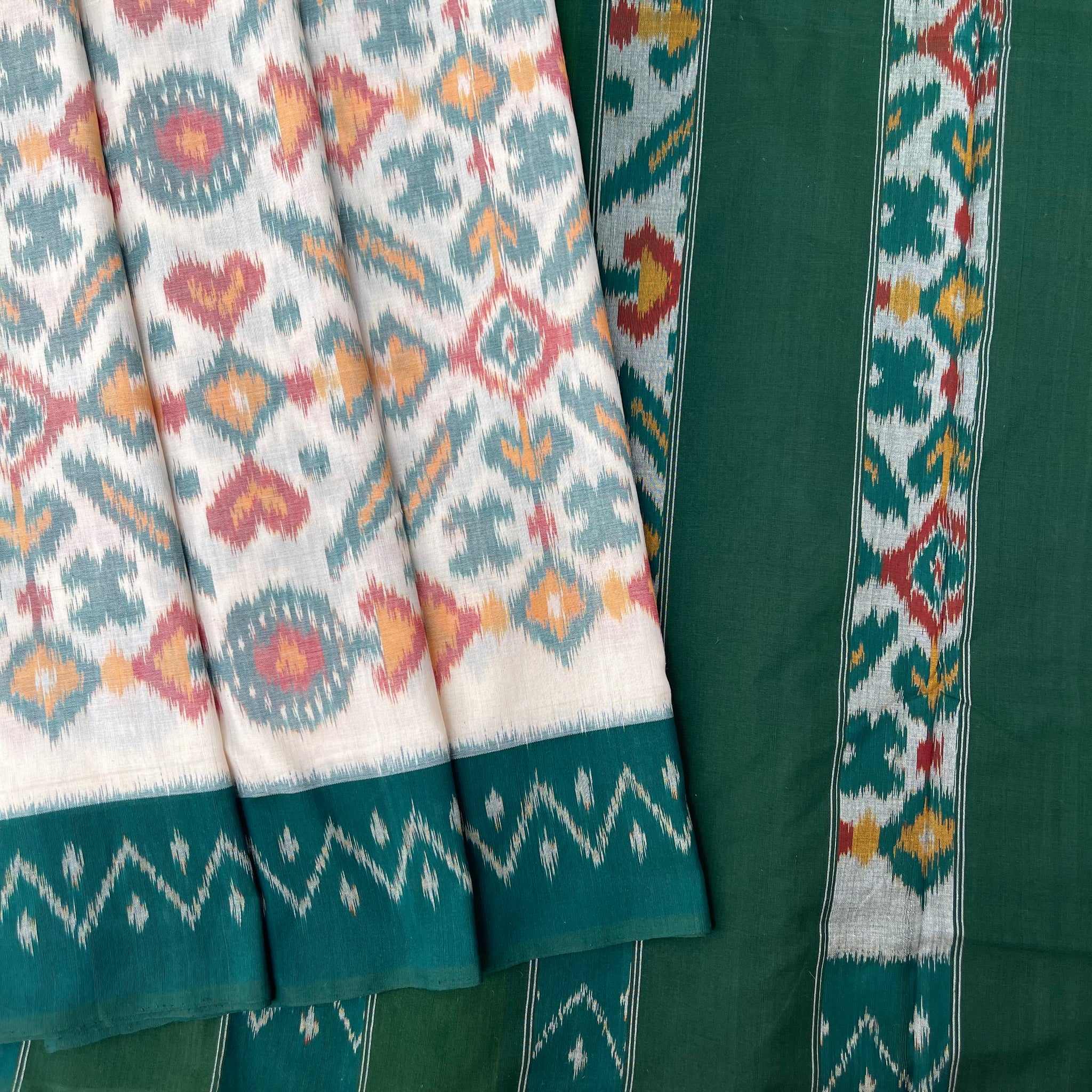 Patola Off white Ikkat Cotton Fabric