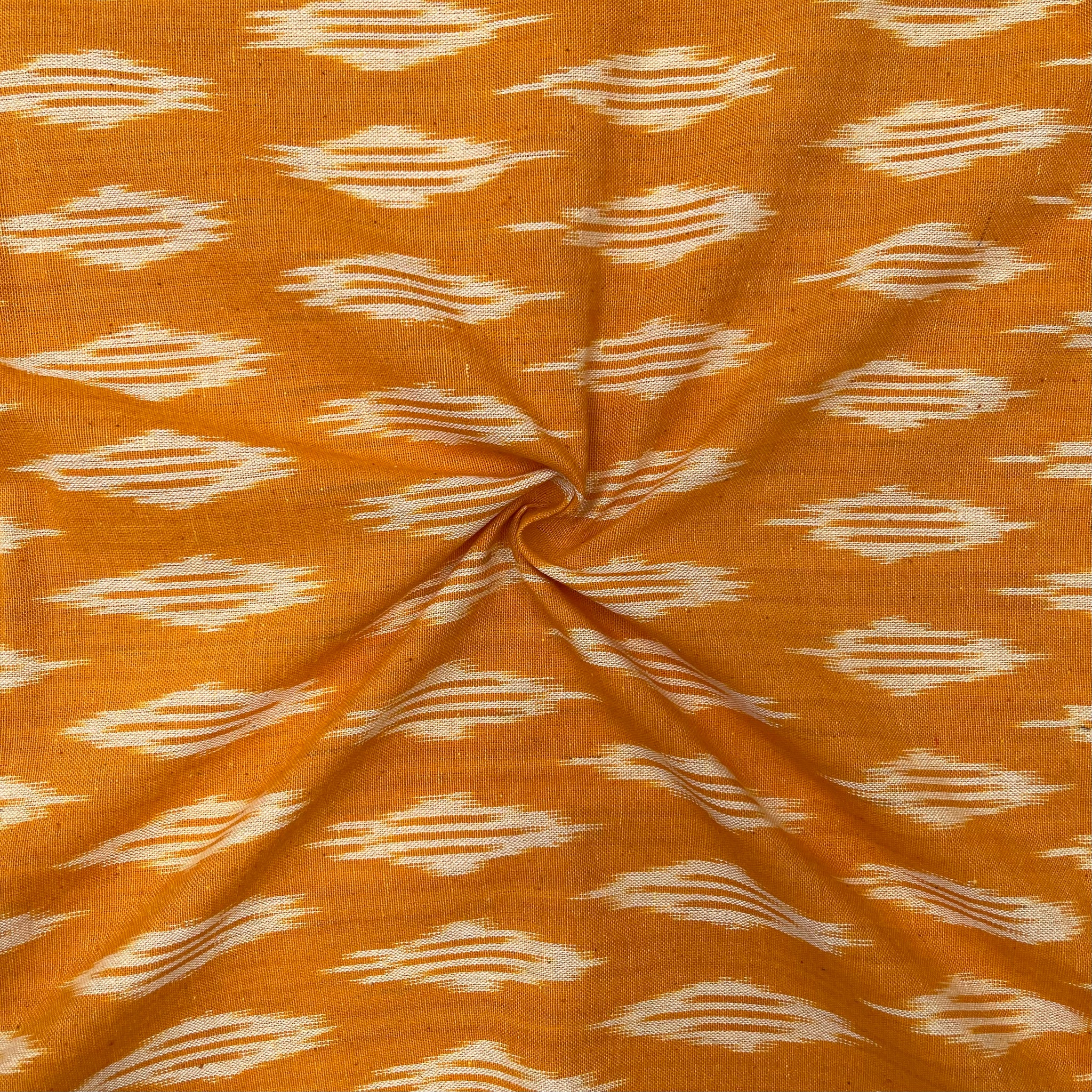 Mustard Yellow Colour Ikkat Cotton Fabric