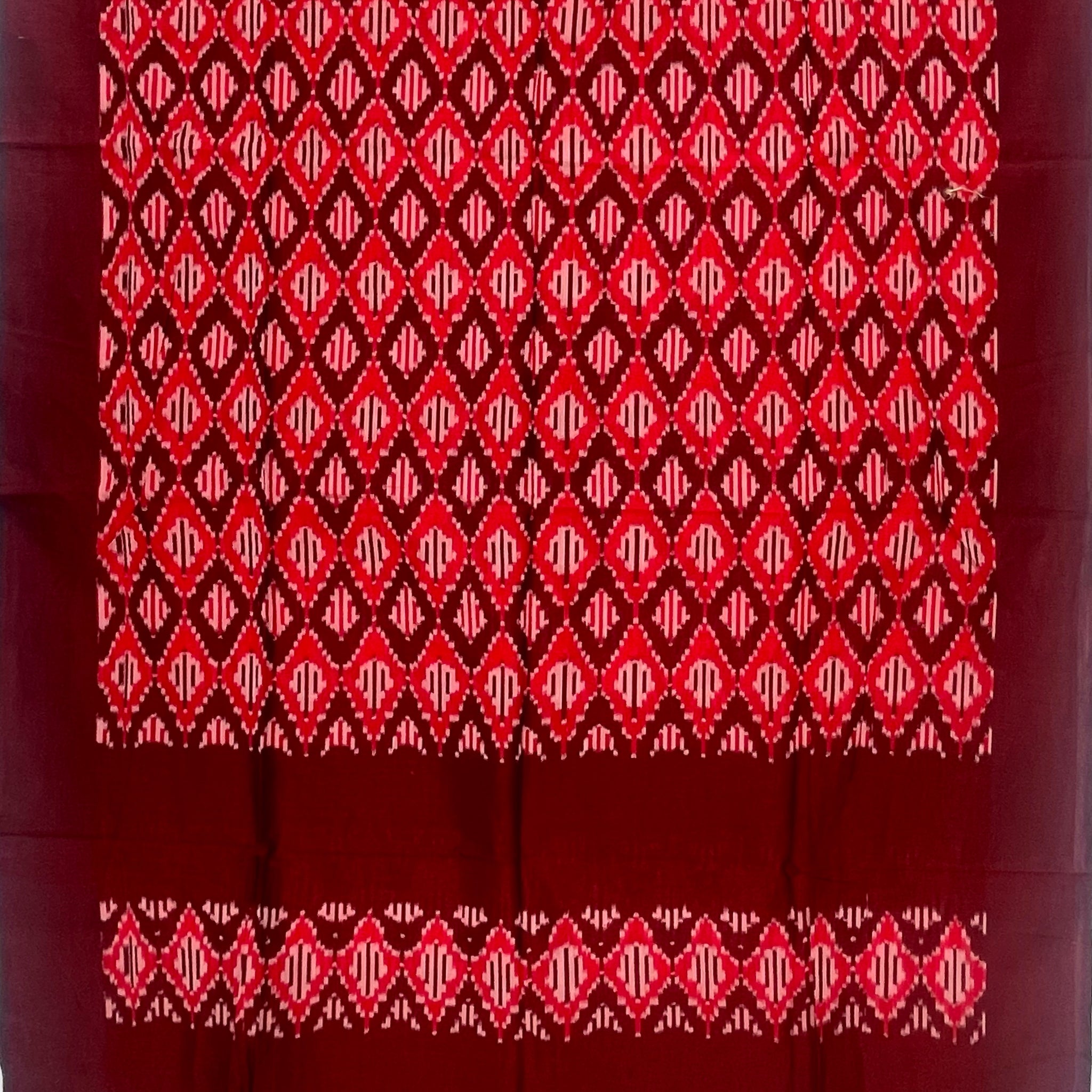 Pochampally Ikkat Cotton Duppata In Maroon & Red Colour