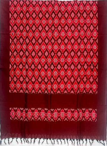Pochampally Ikkat Cotton Duppata In Maroon & Red Colour