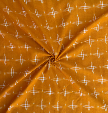 Yellow Geometric Plus Design In double Ikkat Handloom Cotton Fabric