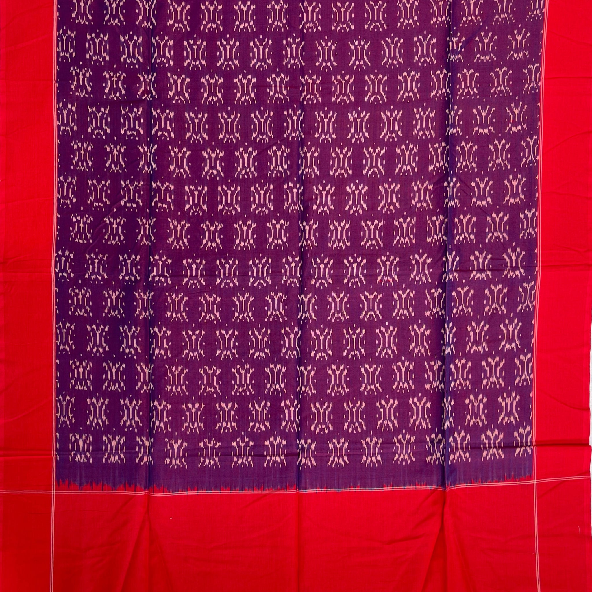 Pochampally Ikkat Cotton Duppata In Purple & Red Colour