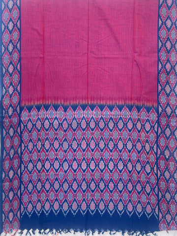 Pochampally Ikkat Cotton Duppata In Pink & Blue