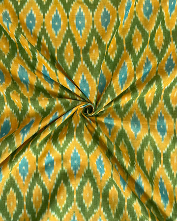 Mercerised Lemon Yellow & Green Ikkat Cotton Fabric