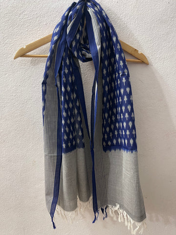 Blue with small Butta  Pochampalli Ikat Stole | Handwoven Cotton