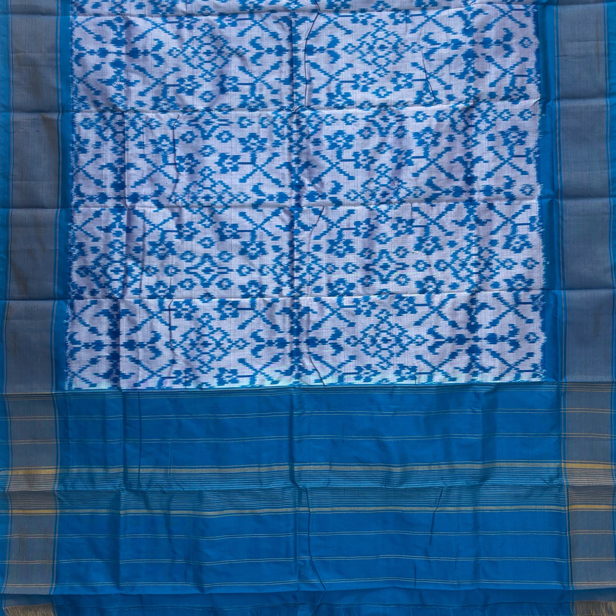 Blue colour Pochampalli Ikkat Handloom silk duppata