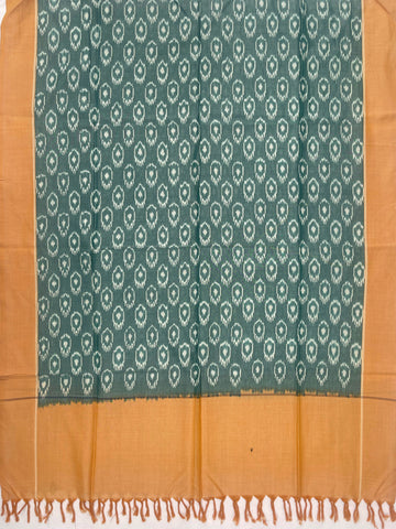 Pochampally Ikkat Cotton Duppata In Pestal Green & Yellow Colour
