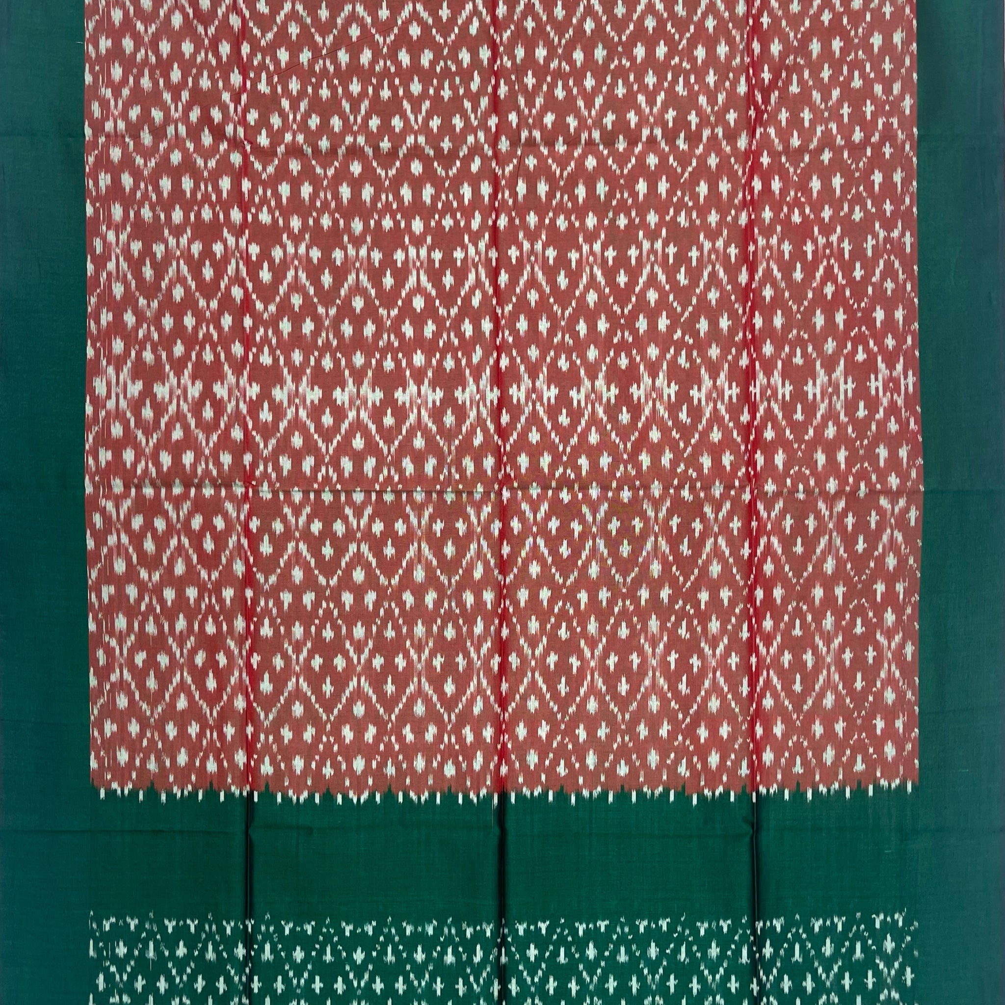 Pochampally Ikkat Cotton Duppata In Green & Brown Colour