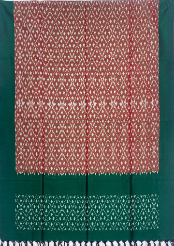 Pochampally Ikkat Cotton Duppata In Green & Brown Colour