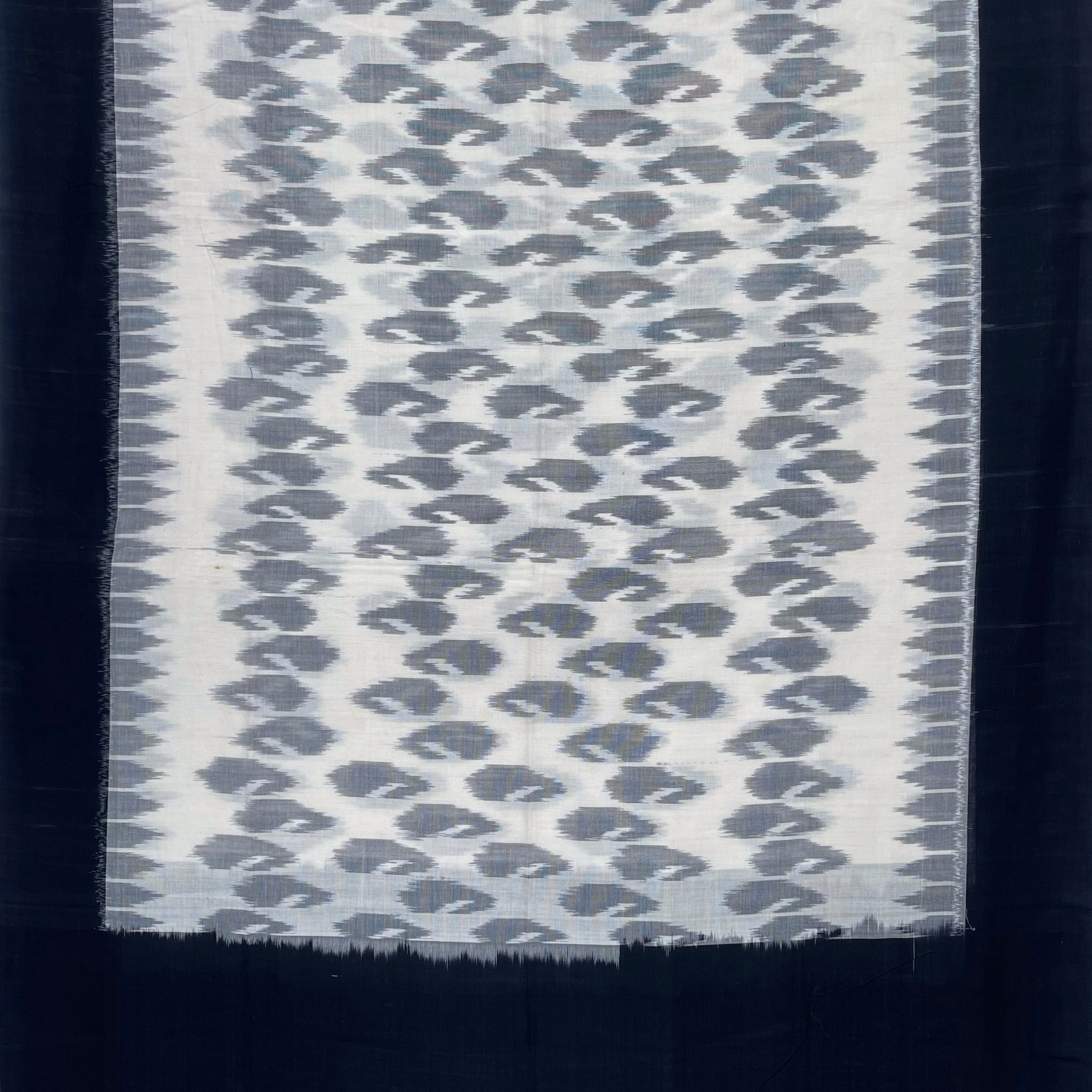 Pochampally Ikkat Cotton Duppata In  Off White & Black Colour