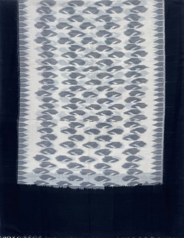 Pochampally Ikkat Cotton Duppata In  Off White & Black Colour