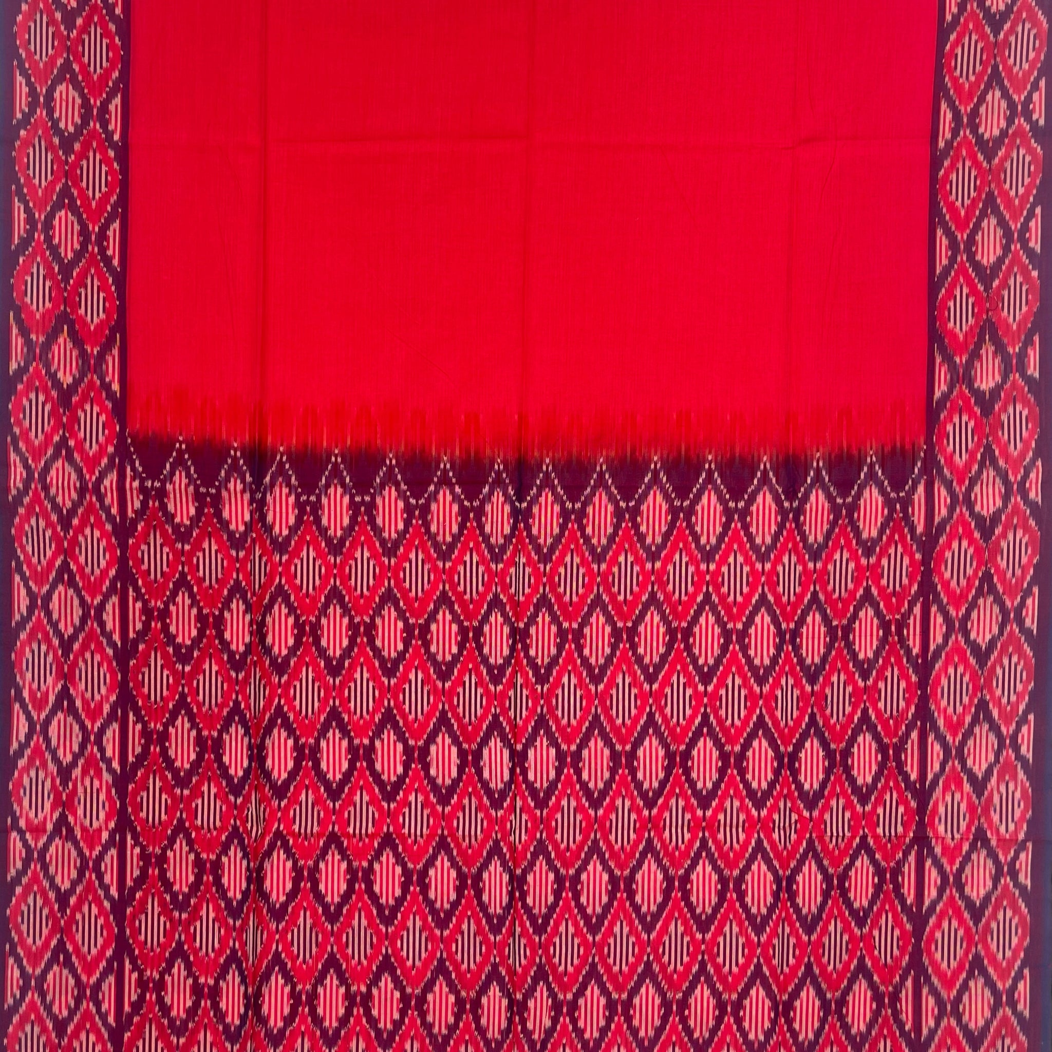 Pochampally Ikkat Cotton Duppata In Red & Purple Colour