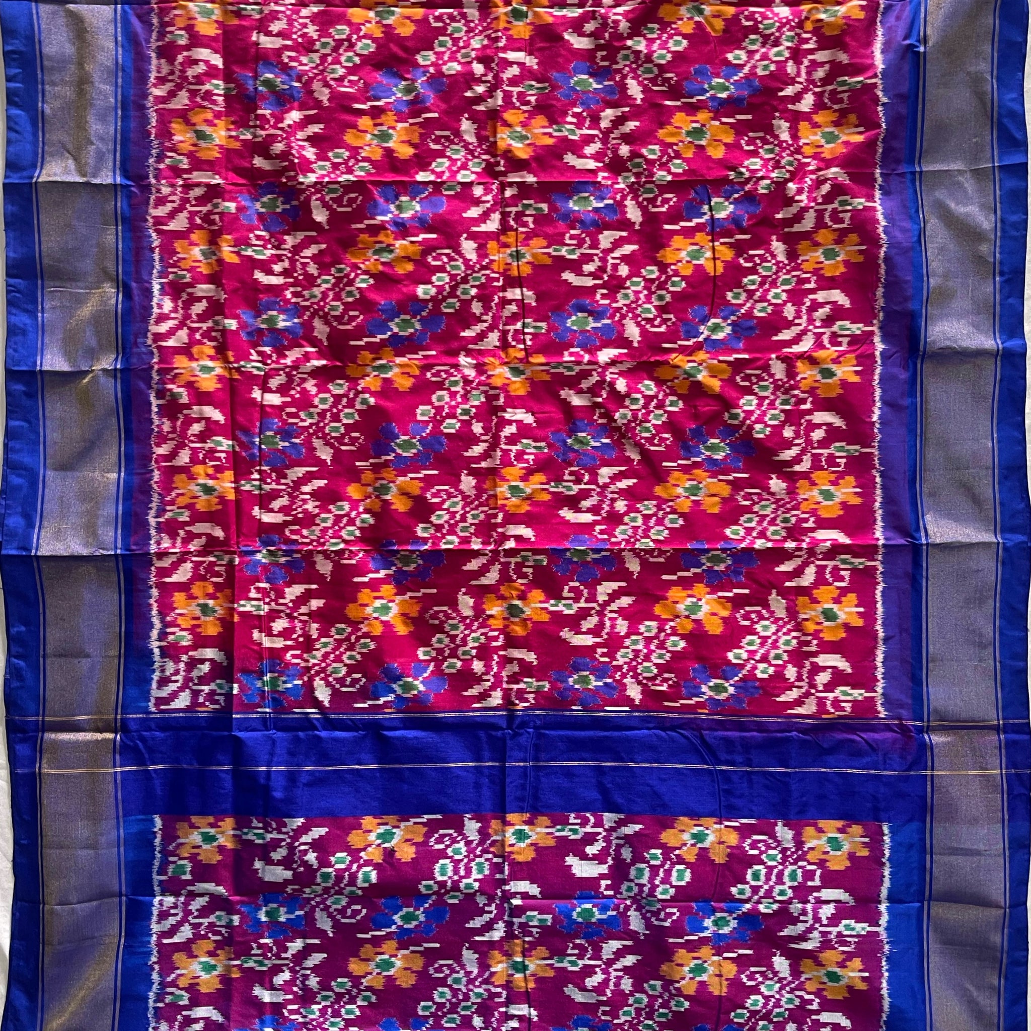 Pink & Blue colour Ikkat Handloom silk duppata