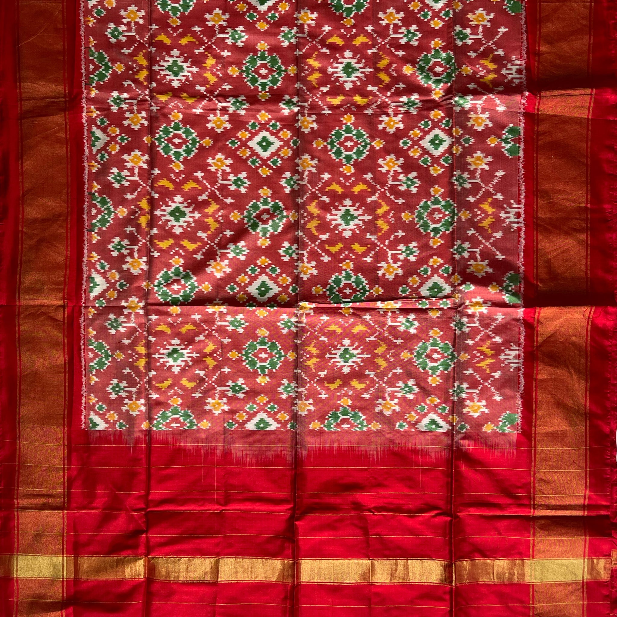 Red & Pestal Pink colour Pochampalli Ikkat Handloom silk duppata
