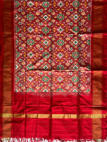 Red & Pestal Pink colour Pochampalli Ikkat Handloom silk duppata