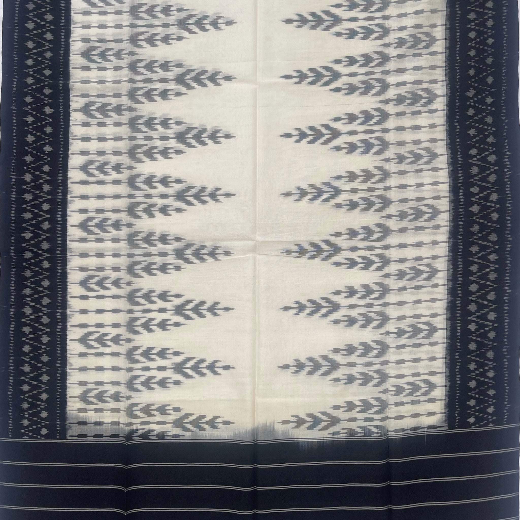 Pochampally Ikkat Cotton Duppata In Black & Off White Colour